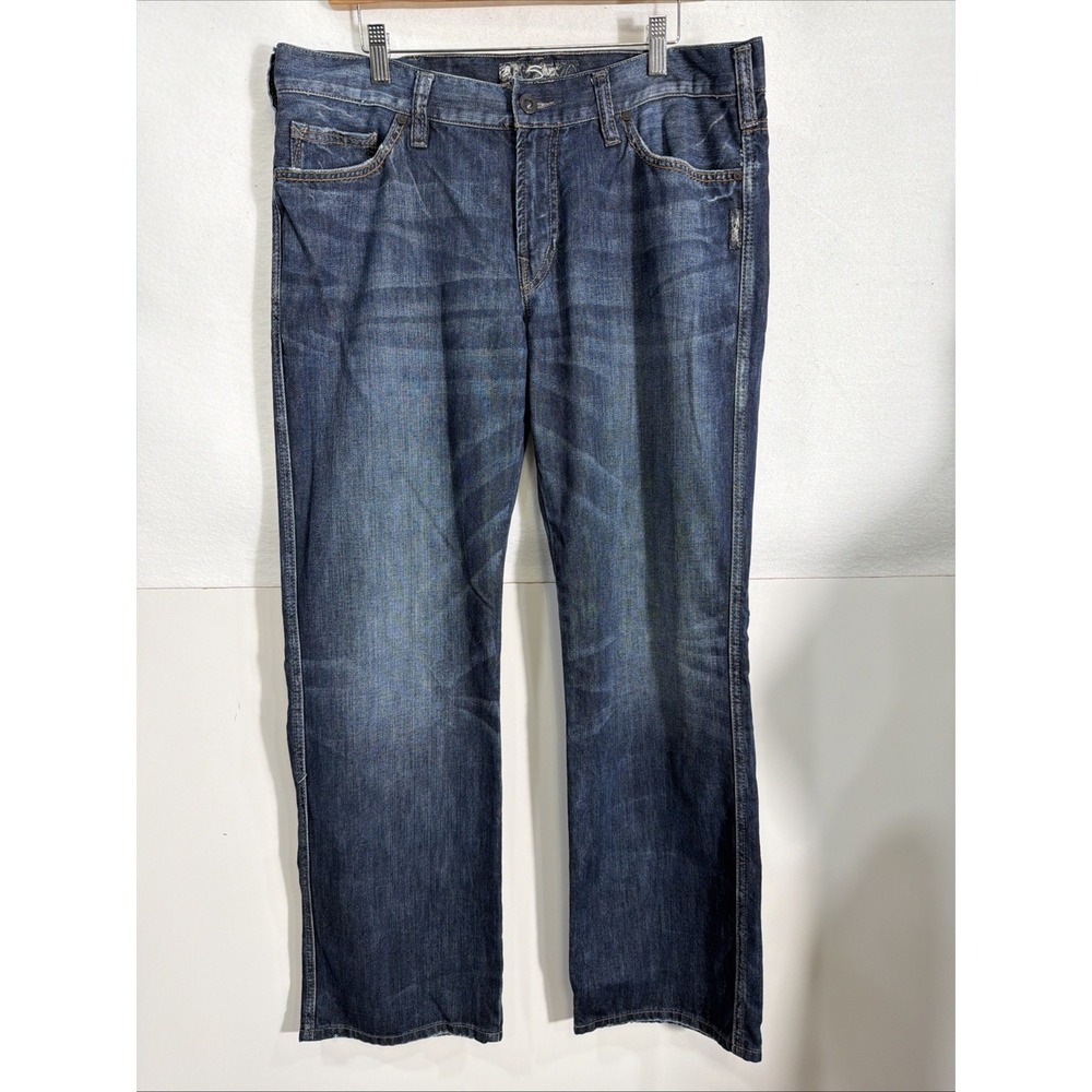 Silver Men's Jeans Nash Straight Flap Sz 34x30  Distressed Fade Thick Stitch‎